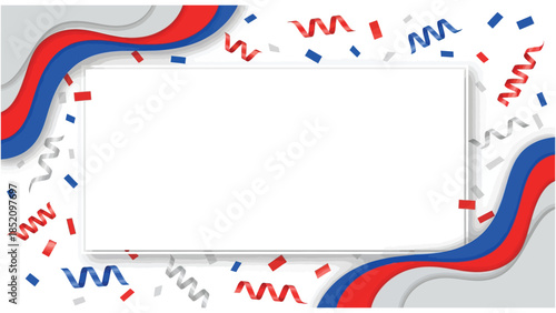 Modern Abstract Party Background with Red White and Blue Confetti and Copy Space
