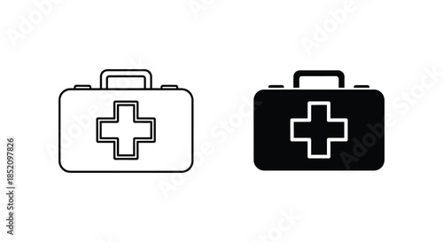 Two medical cases with a plus sign one white and one black a striking silhouette