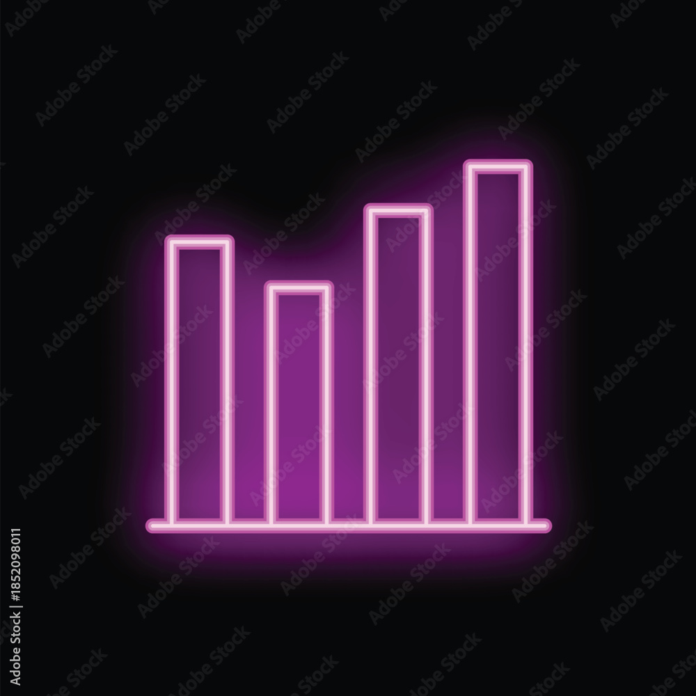 Obraz premium Neon bar chart showing increasing values on black background