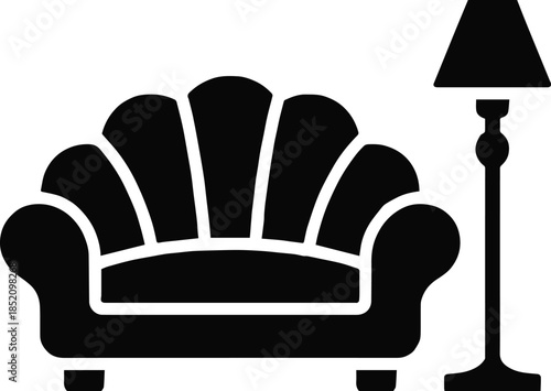 sofa with scalloped backrest and floor lamp silhouette vector