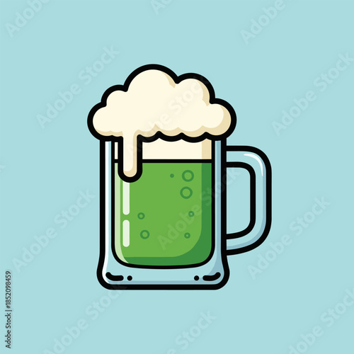 Illustration of a Green Beer Mug with Frothy Head for St. Patricks Day.