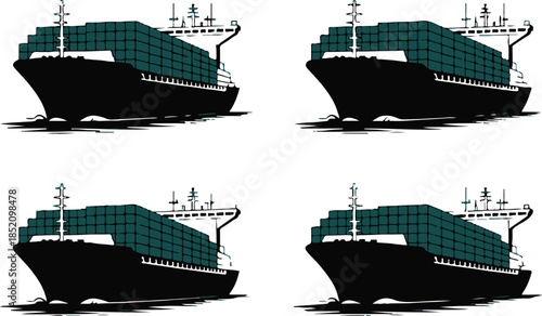 ship front side comparison of container load configurations vector