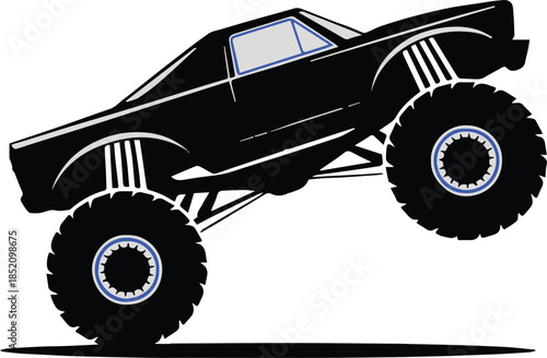 truck monster truck vector illustration with oversized tires jumping