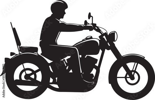 motorcycle icon outline of rider on classic bike for signage