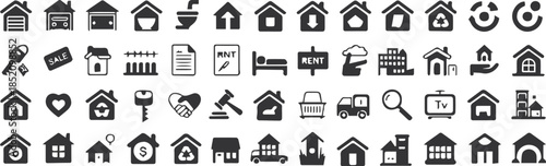 property symbol set 50 house apartment and realty line icons