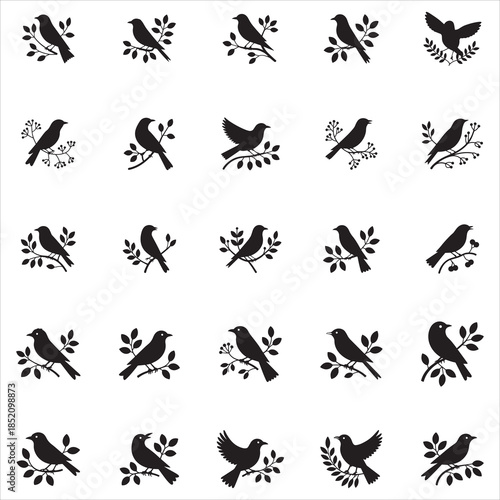 Birds on Branch Silhouette Clip Art