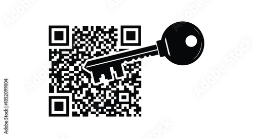 A black key entering a qr code a modern concept of digital security silhouette