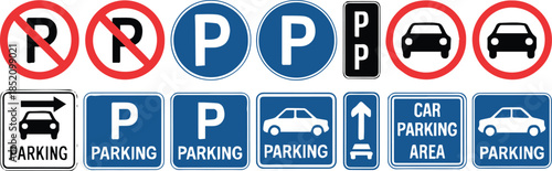 parking traffic sign set vector illustrations for urban wayfinding