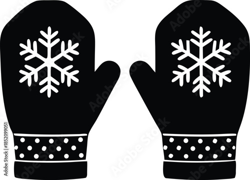 black and white knitted mittens with snowflake patterns on white background gloves snowflakes
