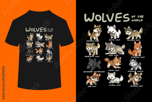 Chibi Wolf Wolves Animals of The World Wolf Lover T-Shirt