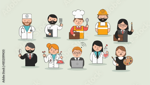Diverse Professions and Occupations Illustrated.