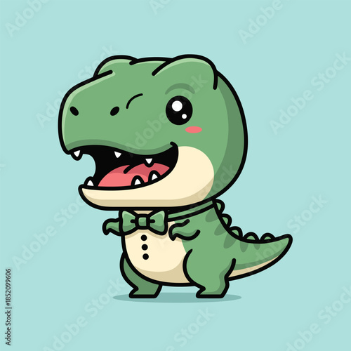Cute Cartoon Dinosaur with Bow Tie Illustration.