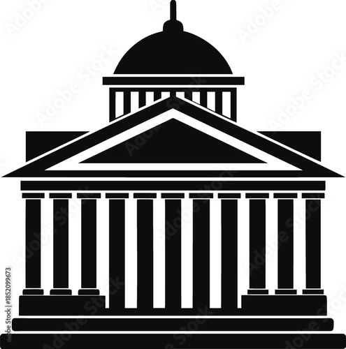 Classic greek temple with columns and dome isolated on white background