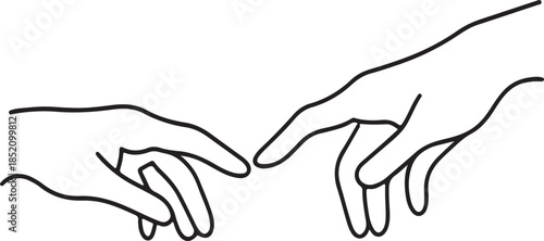 Minimalist line art of two hands reaching out connection and touch simple hand gestures