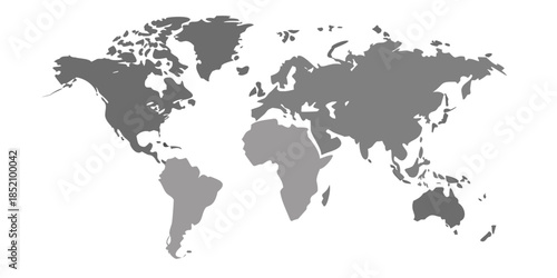 A grayscale world map illustration showing continents and oceanic shapes