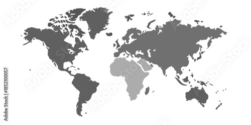 A grayscale world map highlighting north america europe and parts of africa
