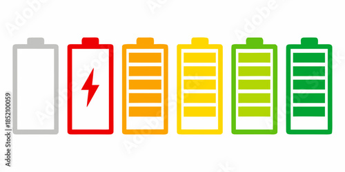 A sequence of battery icons displaying varying levels of charge