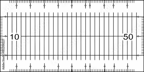 A graphic representation of a millimeter scale with markings from ten to fifty