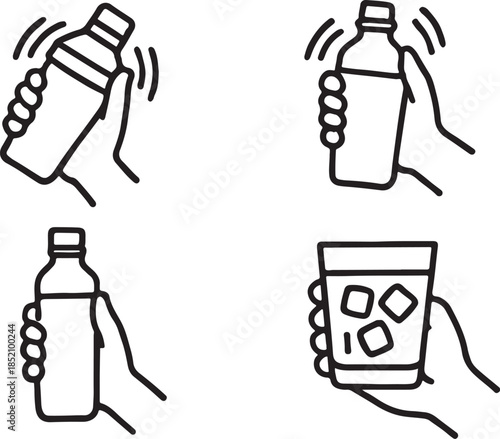 shake the bottle well, shaker icon set.