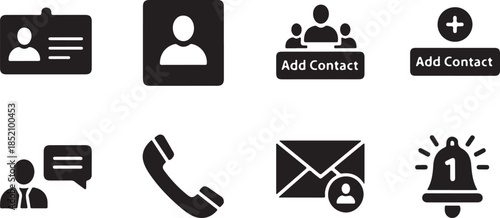 A comprehensive set of communication, contact, and notification glyph icons