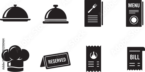 Restaurant and food service icons representing essential dining elements and roles