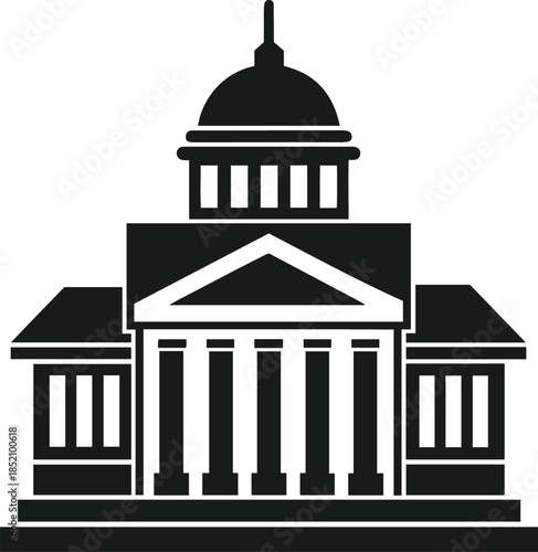 Government building icon with columns and dome isolated on white background