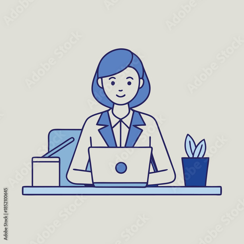 Outline-vector-carton-of-a-business-women-working 