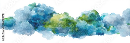 Abstract watercolor clouds in blue and green on white background