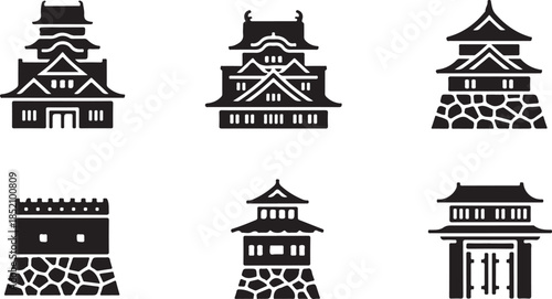 Set of japanese castle icons