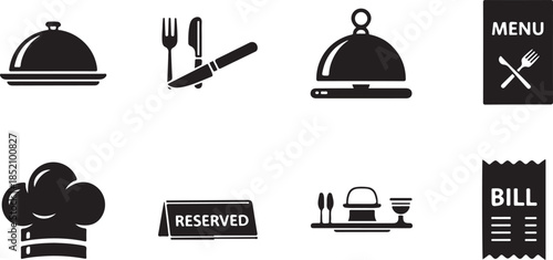 Comprehensive collection of dining and restaurant service icons for hospitality businesses