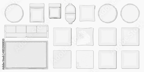 An assortment of geometric shapes and rectangular forms in a minimalist style