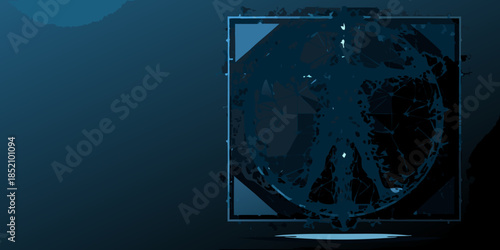 Abstract dark blue image featuring a distorted framed shape with highlights