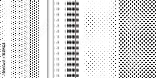 Abstract halftone patterns varying density and dot arrangements in monochrome