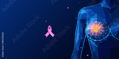 Digital representation of a female torso highlighting breast cancer awareness