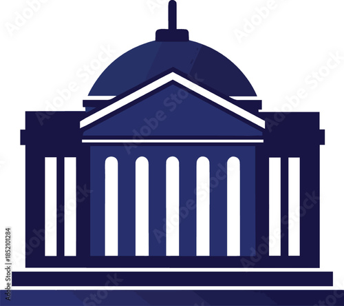 Blue government building icon with columns isolated on white background