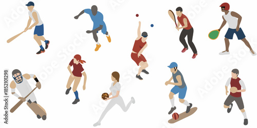 Diverse group of athletes engaged in various sports and physical activities