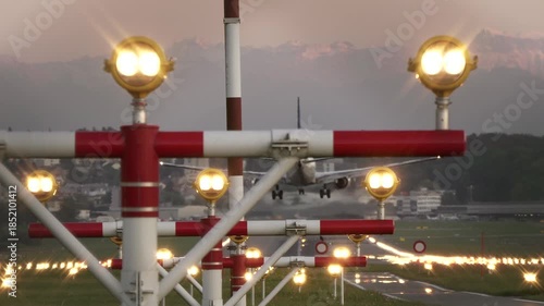 Modern airplane Jet at parking at airport terminal preparing for flight