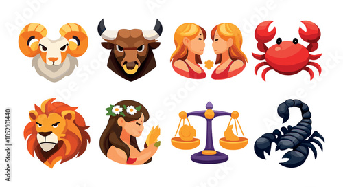 Zodiac symbols with aries, taurus, gemini, cancer, leo, virgo, libra, scorpio