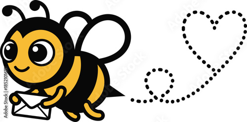 Cute Bee Delivering Love Letter with Heart Flight Trail Vector Illustration