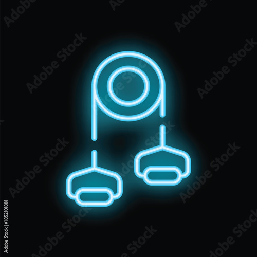 Blue neon sign representing a gymnastic ring icon, a perfect visual for fitness and workout related topics