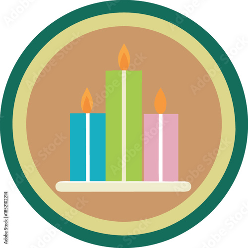 Colorful candles in a circular frame isolated on white background