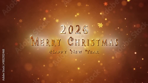 Congratulatory Christmas video card. Decorative gold title, confetti. Artistic intro (introductory template). Quick Time, h264, 16-bit color, highest quality. 3D animation. Smooth gradation of color, 