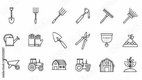 Collection of Simple Line Farming Icons.