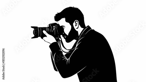 Man Taking Picture with Camera Device.