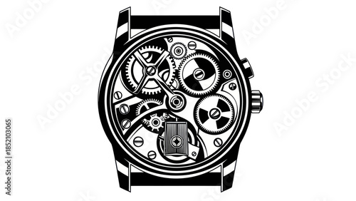 Intricate Mechanical Watch Movement Gears and Cogs Illustration.