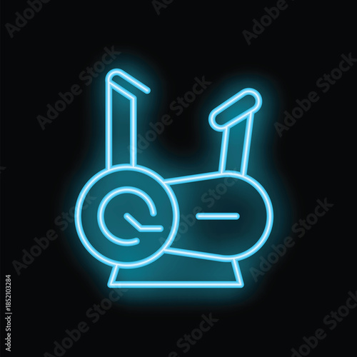 Blue neon sign depicting a stationary bike, an invitation to engage in a cardio workout