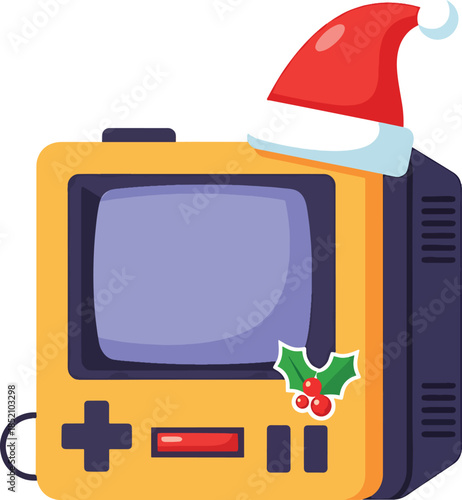 Retro Television with Santa Hat