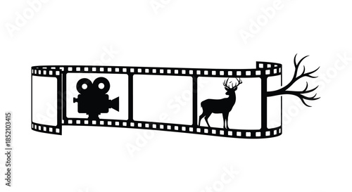 Film strip graphic with a camera and deer showcasing a unique artistic silhouette