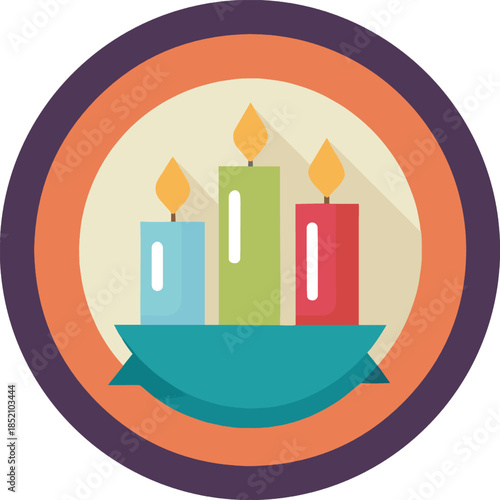 Colorful candles in a holder, isolated on white background