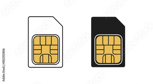 Two sim cards displayed one with color and one as a dark shape silhouette
